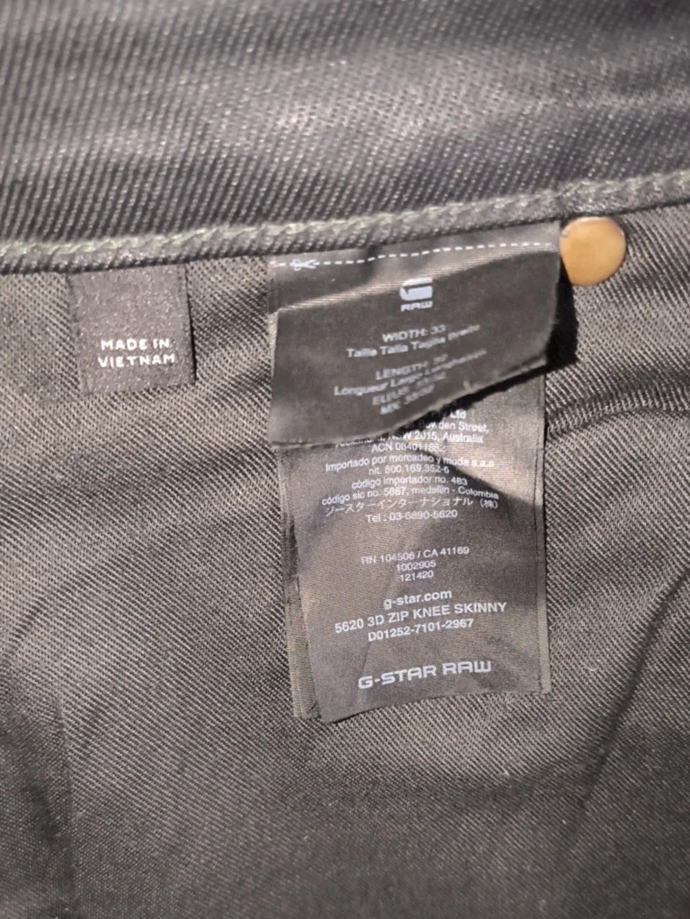 G-Star RAW 5620 3D Zip Knee Skinny Jeans Black Waxed Finish 33 x 32
